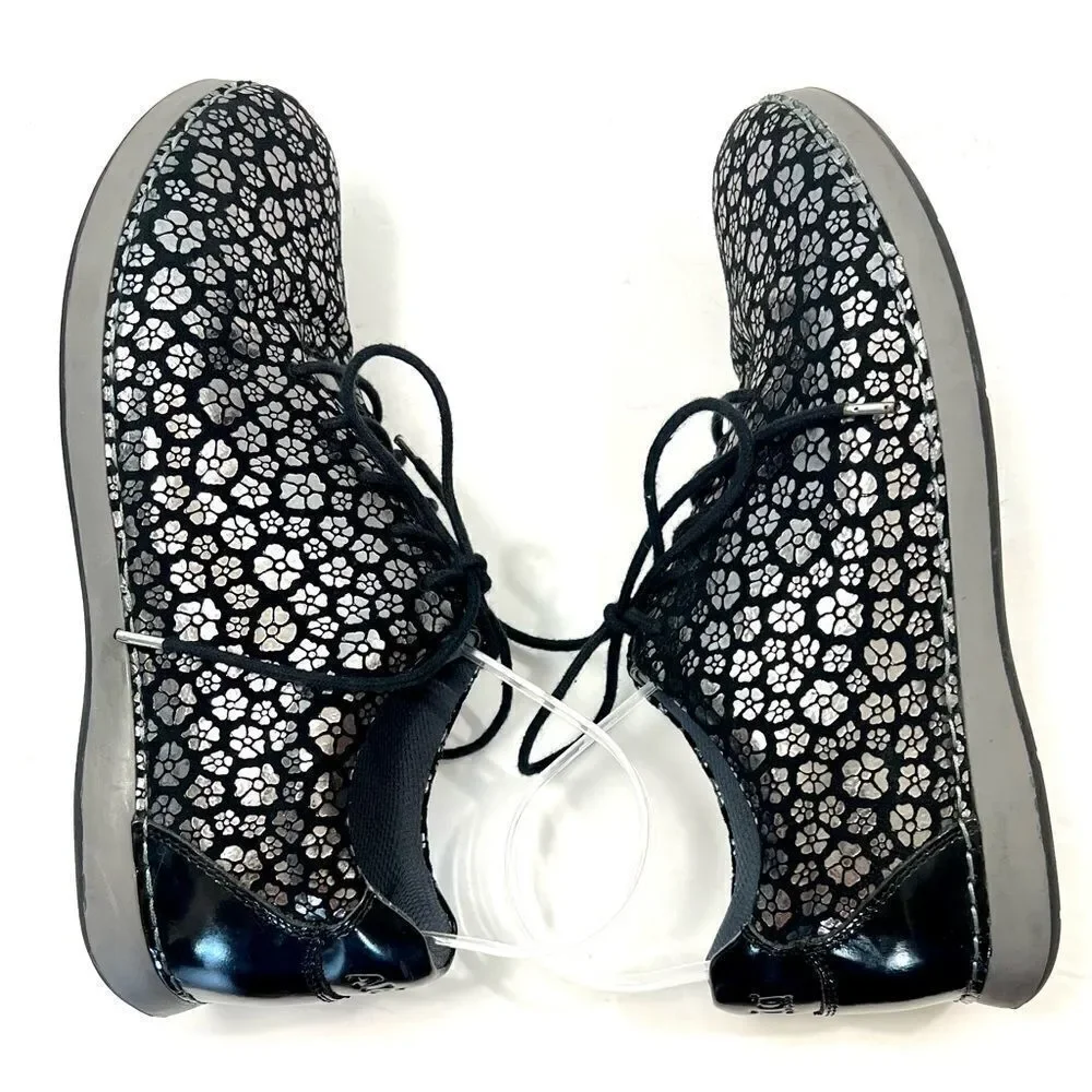 Alegria Essence Night Poppy Silver and Black Leather Sneakers